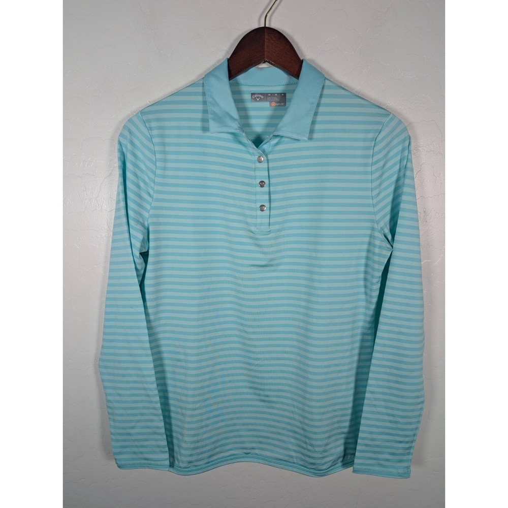 Callaway Top Polo Women Medium Green Opti-Dri Thermal 1/4 Button Golf Tennis